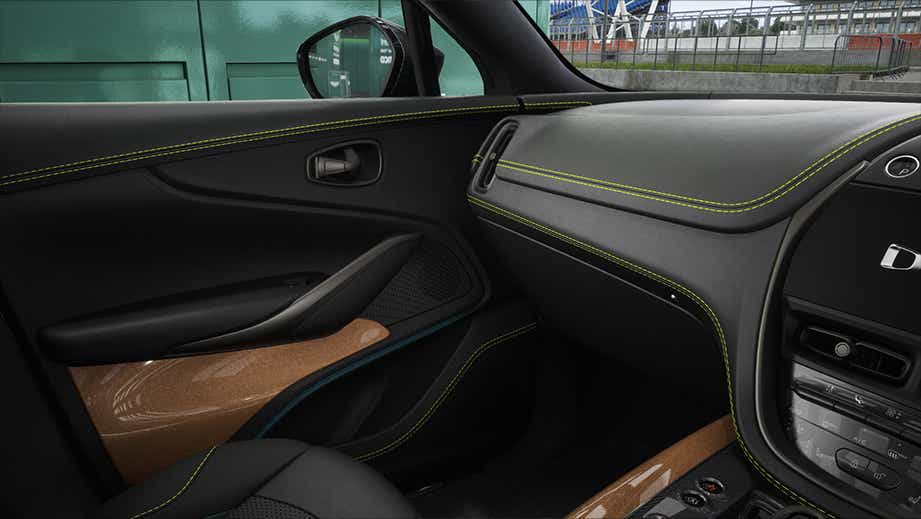 Front passenger interior view of an Aston Martin DBX