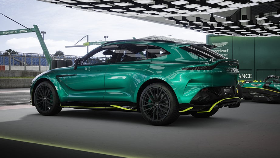 Rear three-quarter view of an Aston Martin DBX