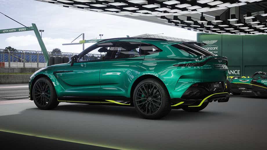 Rear three-quarter view of an Aston Martin DBX