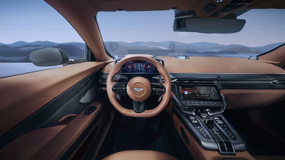 Interior dashboard view of an Aston Martin Vanquish