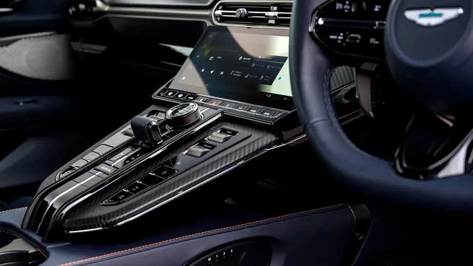 Interior dashboard and centre console of an Aston Martin Vantage