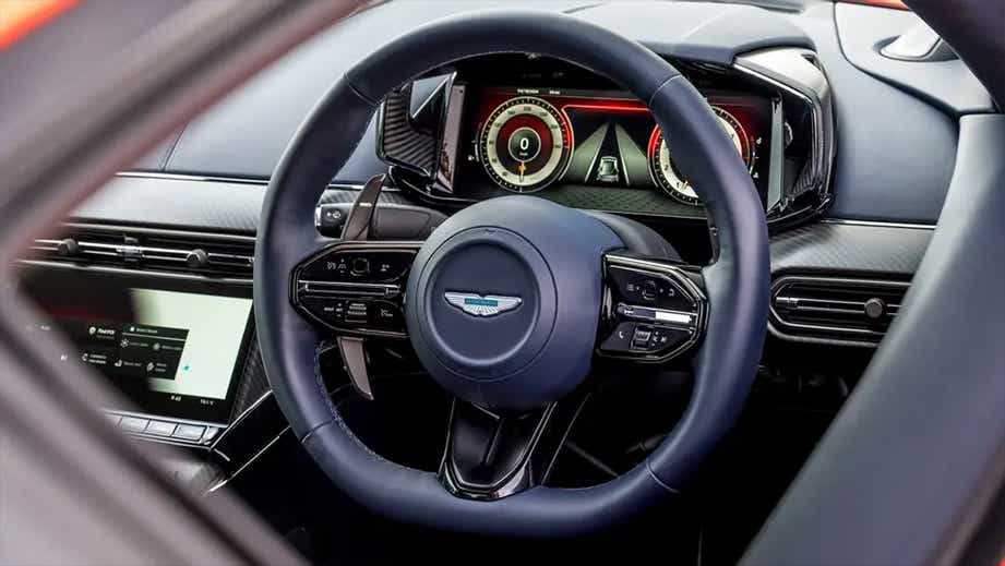 Interior dashboard view of an Aston Martin Vantage