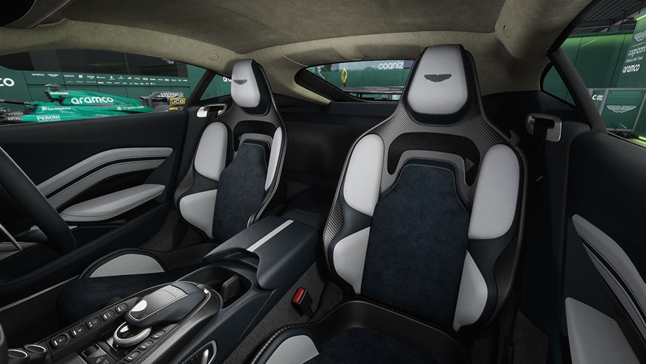 interior front seats and dashboard of an Aston Martin Vantage 2019-2023