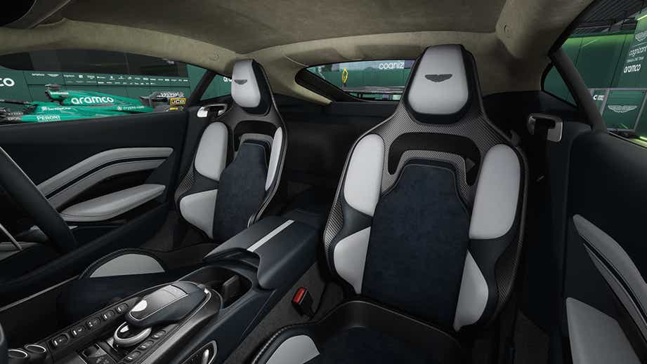 interior front seats and dashboard of an Aston Martin Vantage 2019-2023