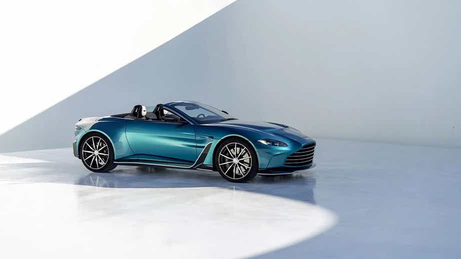 side view of a Satin Plasma Blue Aston Martin Vantage 2019-2023