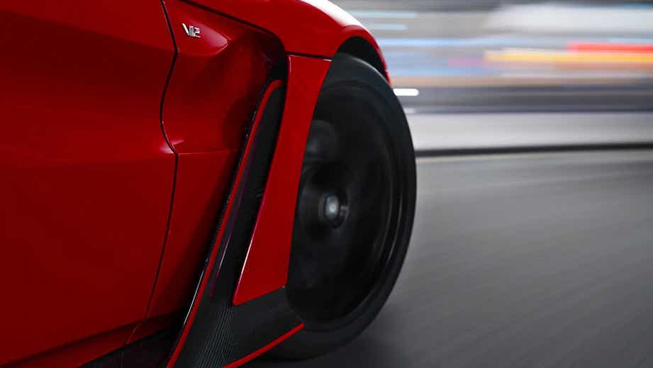 Front wheel detail of a Aston Martin Vantage 2019-2023