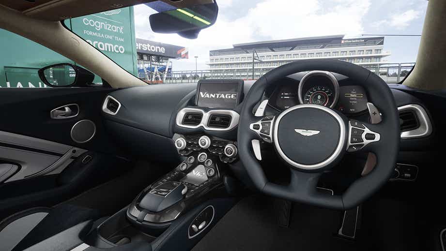 Interior dashboard view of a Aston Martin Vantage 2019-2023