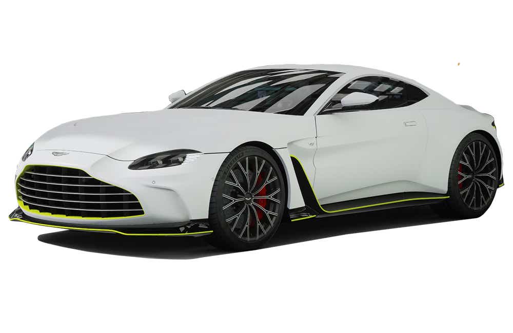 front three-quarter of a Satin lunar White Aston Martin Vantage 2019-2023