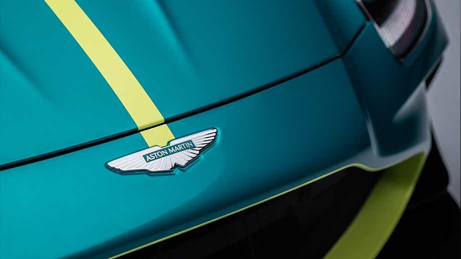 Bonnet and badge close-up of an Aston Martin Vantage