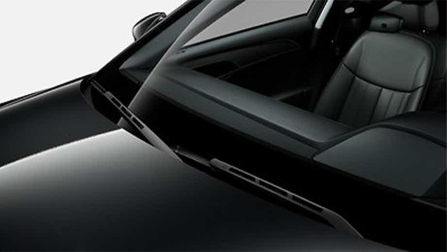 Close-up of windshield and interior of a Vesuvius Gray Metallic Audi A8 L