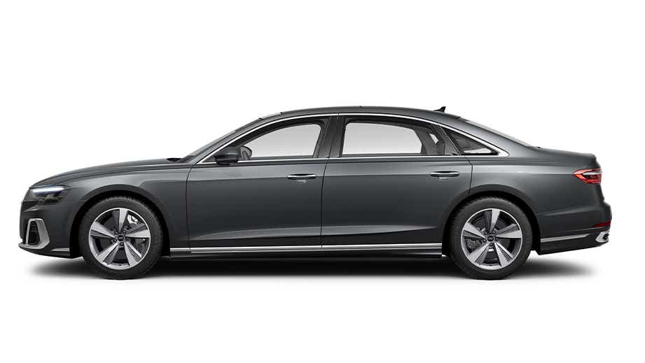 side view of a Vesuvius Gray Metallic Audi A8 L