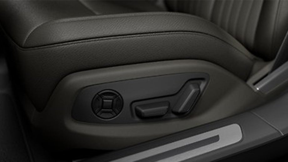 Close-up of seat controls on a Vesuvius Gray Metallic Audi A8 L