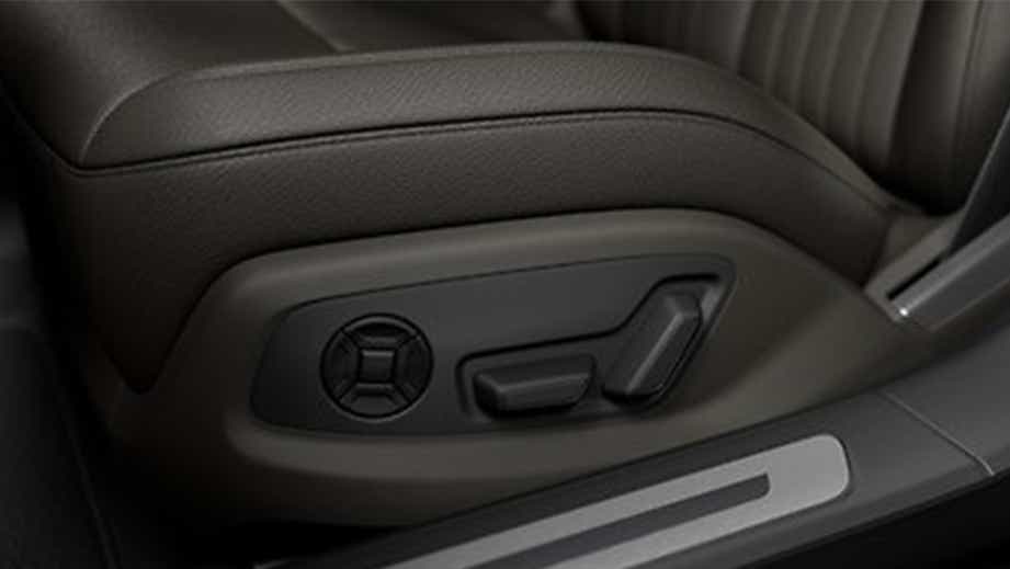 Close-up of seat controls on a Vesuvius Gray Metallic Audi A8 L