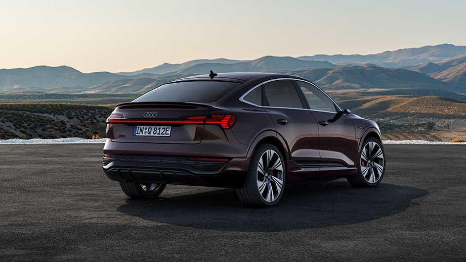 rear three-quarter view of an Audi Q8 Sportback e-tron
