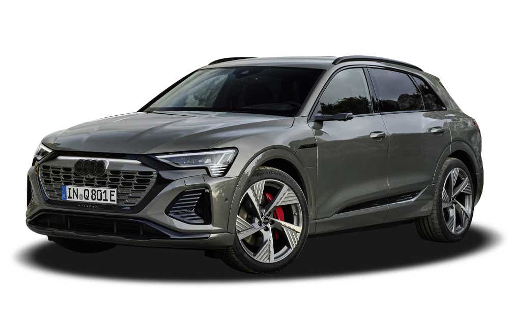 front three-quarter of a Chronos Grey Metallic Audi Q8 e-tron