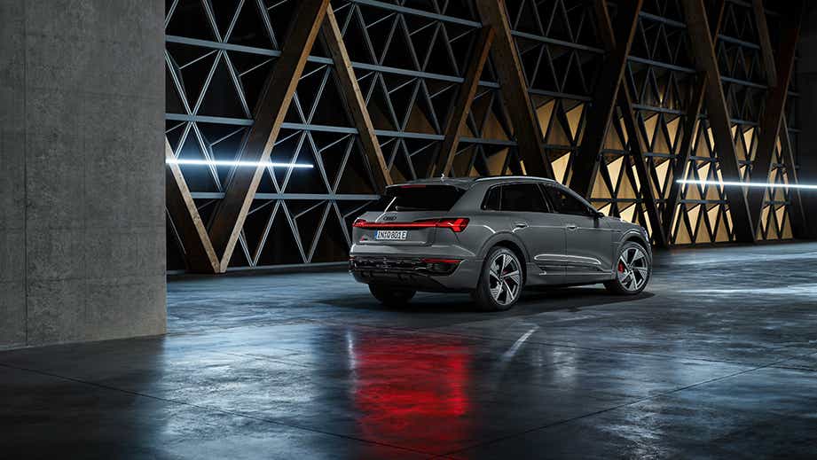 rear three-quarter view of a Audi Q8 e-tron