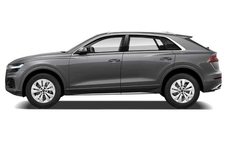 side view of a Samurai Gray Metallic Audi Q8 2020-2023