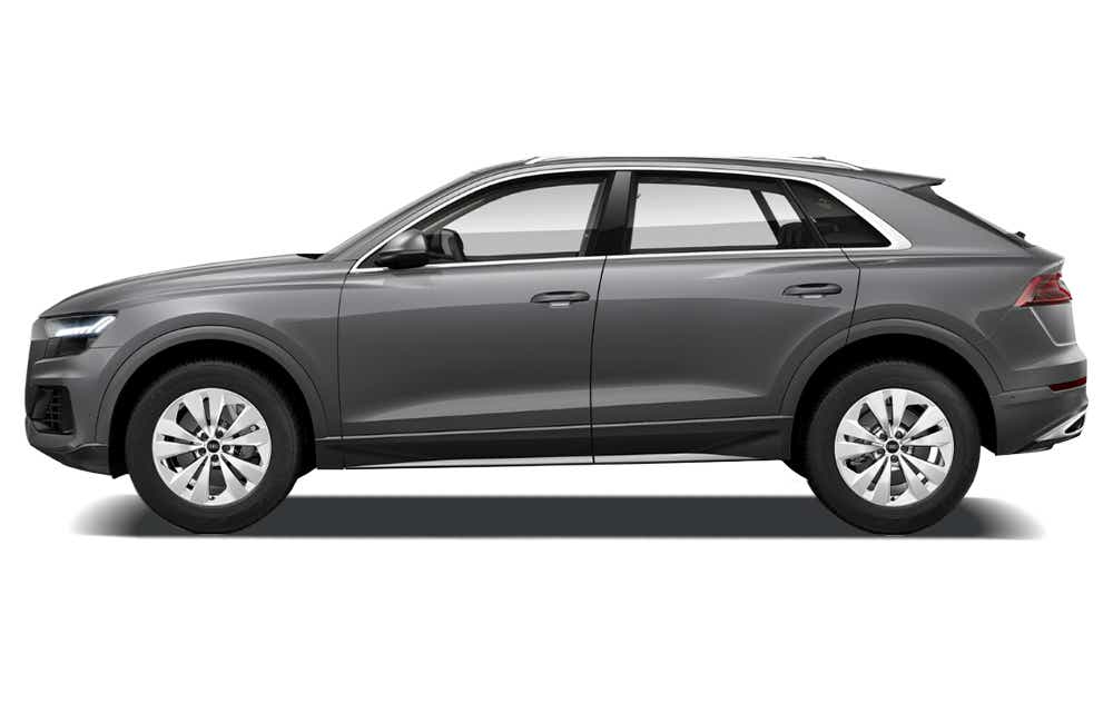 side view of a Samurai Gray Metallic Audi Q8 2020-2023