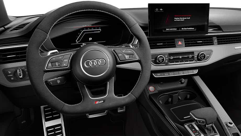 Interior dashboard and steering wheel of a Naldo Grey Audi RS5