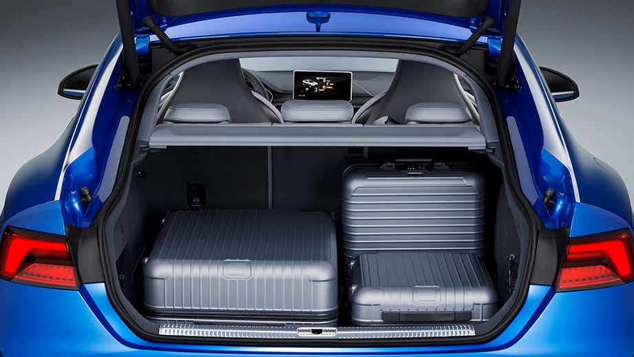 Boot space view of a Tango Red Metallic Audi S5 Sportback