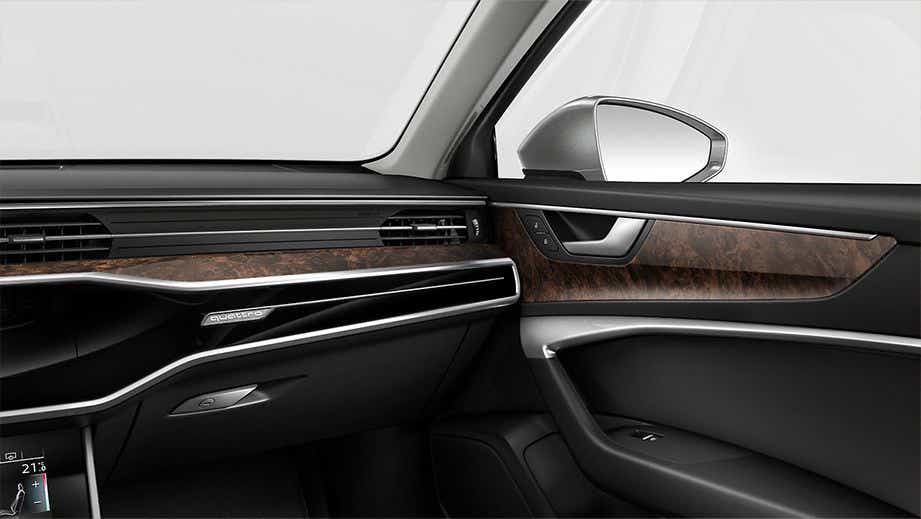 Interior dashboard and passenger door view of an Audi A6