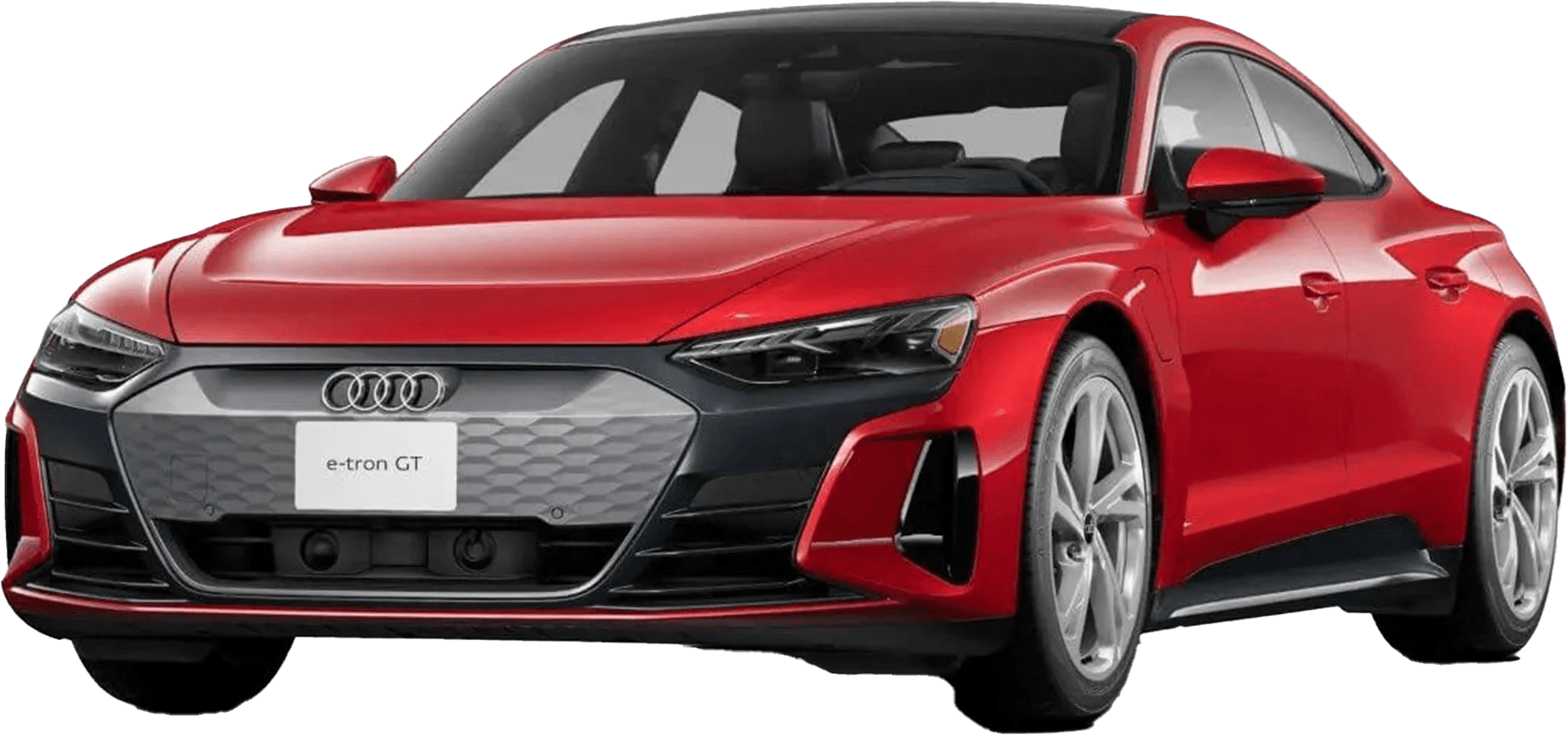 front three-quarter view of a Tango Red Metallic Audi e-tron GT