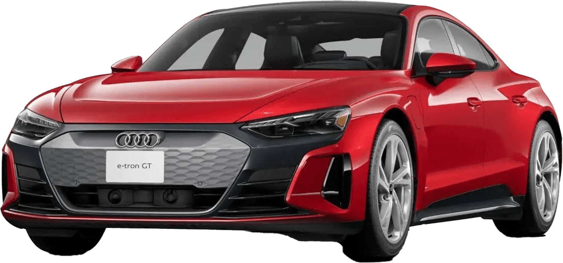 front three-quarter view of a Tango Red Metallic Audi e-tron GT