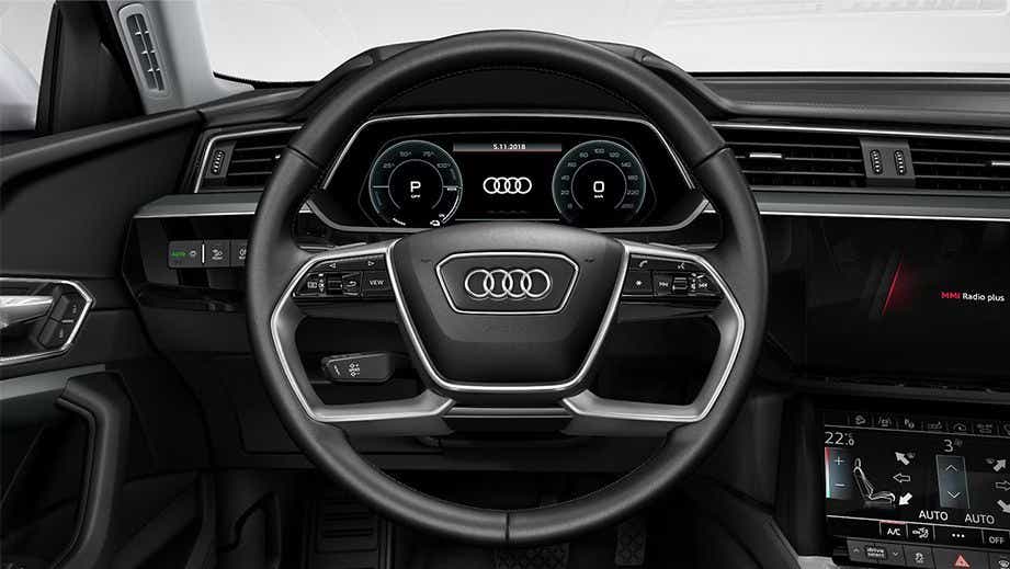 Steering wheel and dashboard of an Audi e-tron