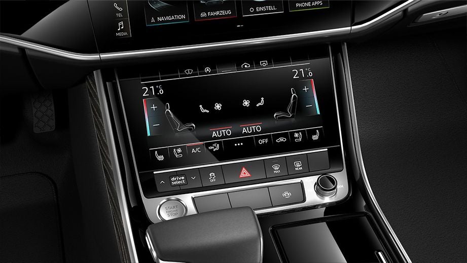 Center console and climate control display of an Audi e-tron