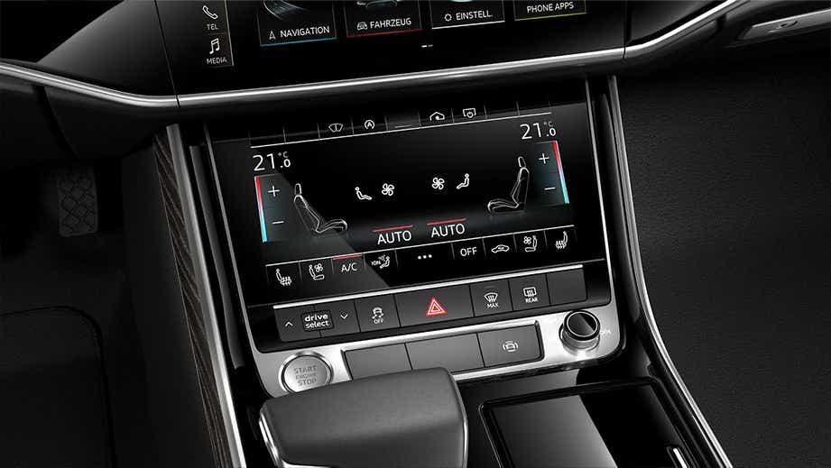 Center console and climate control display of an Audi e-tron