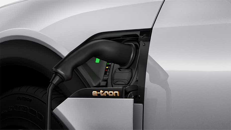 Charging port close-up of an Audi e-tron