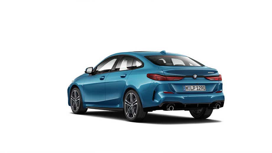 rear three-quarter view of a Snapper Rock Blue Metallic BMW 2 Series