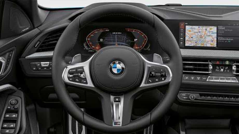 Steering wheel and dashboard view of a BMW 2 Series