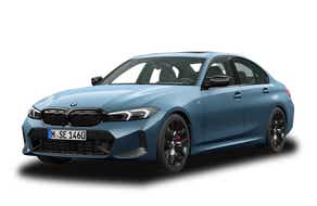 front three-quarter view of a Arctic Race Blue Metallic BMW 3 Series