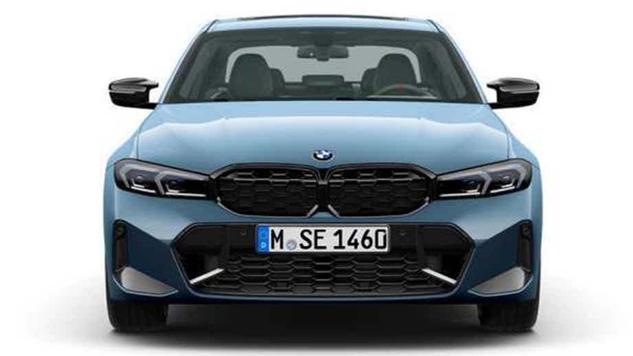 front view of a Arctic Race Blue Metallic BMW 3 Series