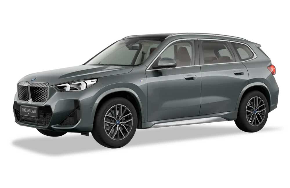 front three-quarter of a Skyscrapper Grey Metallic BMW iX1