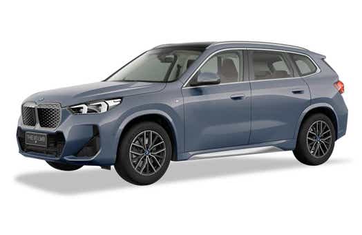 front three-quarter of a Skyscrapper Grey Metallic BMW iX1