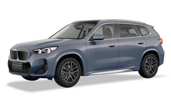 front three-quarter of a Skyscrapper Grey Metallic BMW iX1