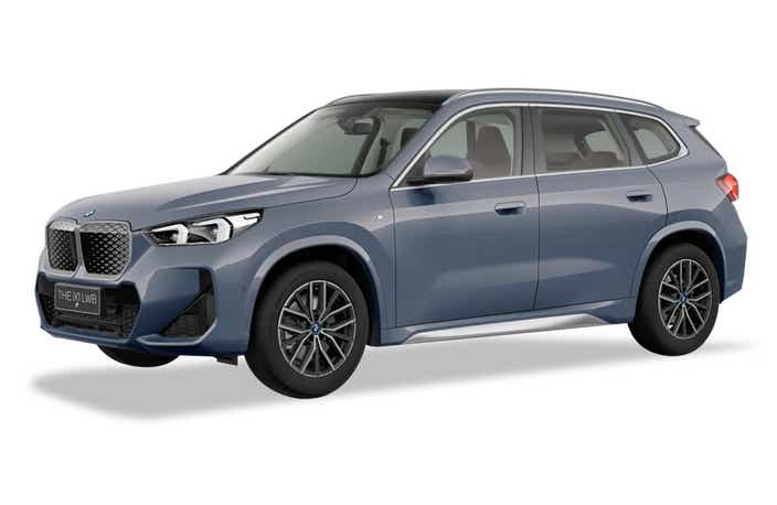 front three-quarter of a Skyscrapper Grey Metallic BMW iX1