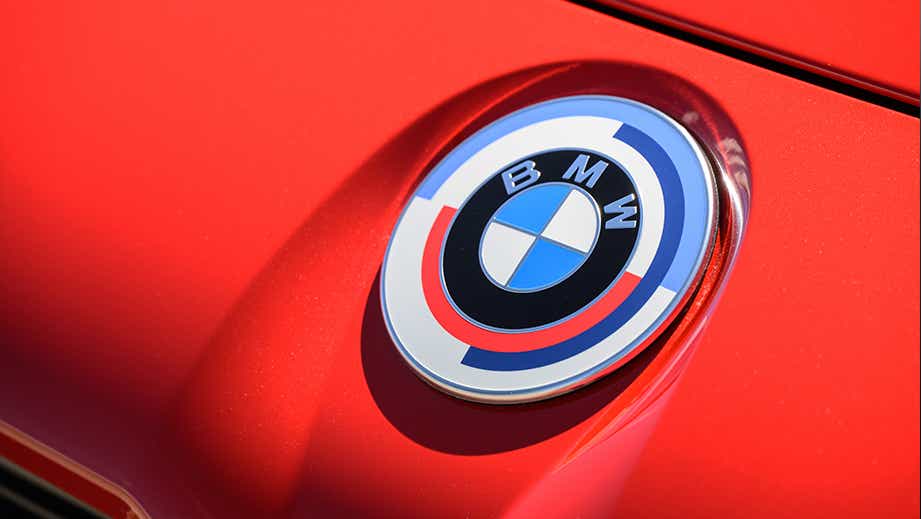 BMW badge close-up on a BMW M2