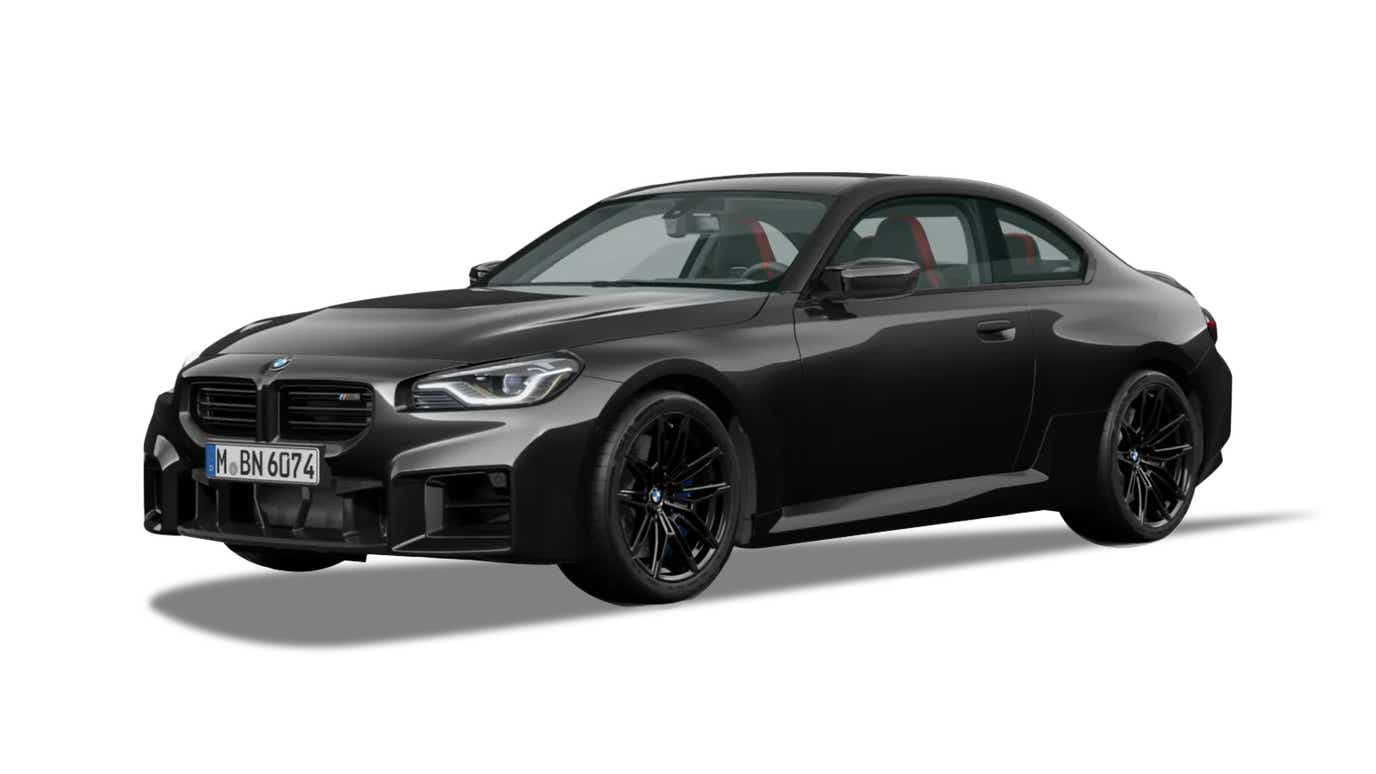 front three-quarter of a Black Sapphire BMW M2
