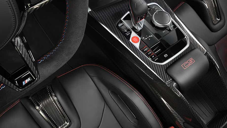 interior center console view of a BMW M4 Competition