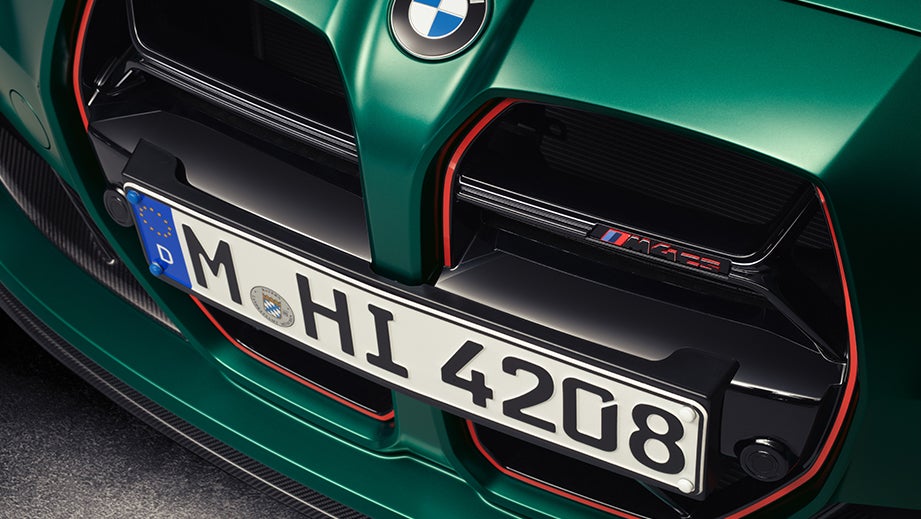 Front grille close-up of a BMW M4 Competition