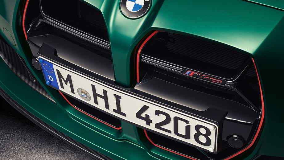 Front grille close-up of a BMW M4 Competition