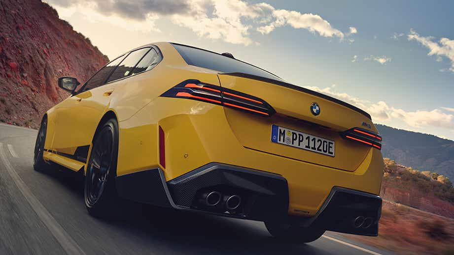 rear three-quarter view of a BMW M5