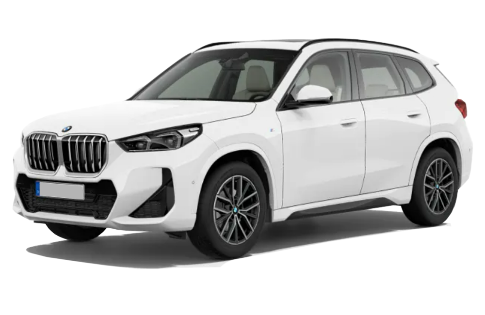 front three-quarter view of a Alpine White BMW X1