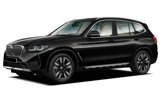 front three-quarter of a Black Sapphire BMW X3 2023-2024