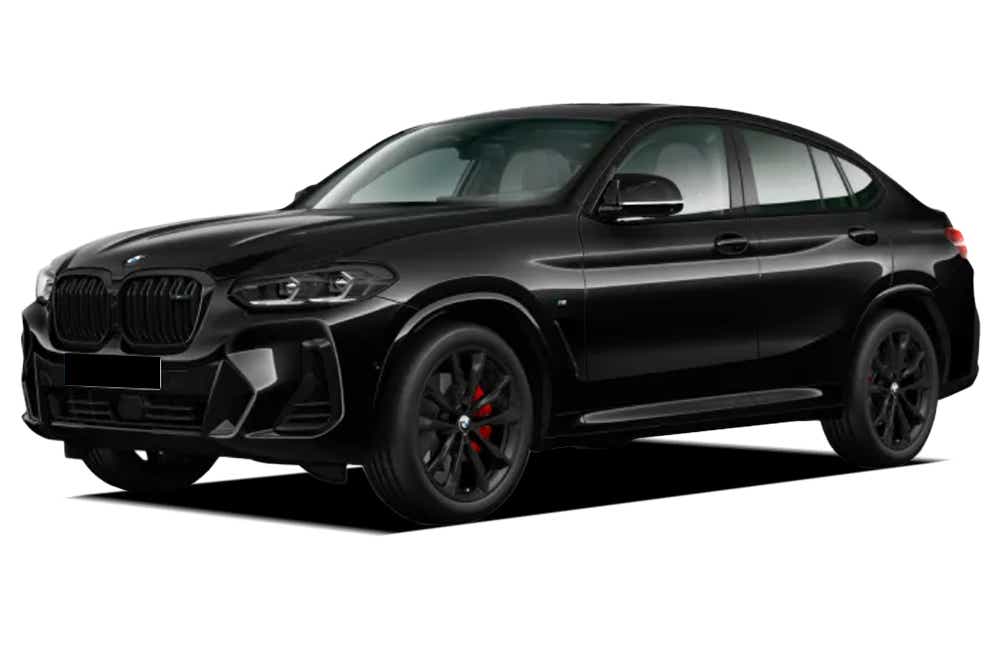 front three-quarter view of a Black Sapphire Metallic BMW x4