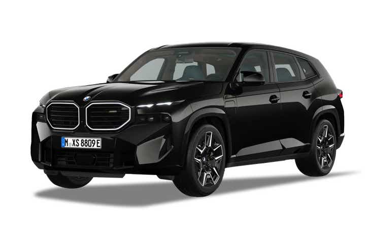 front three-quarter view of a Black Sapphire BMW XM