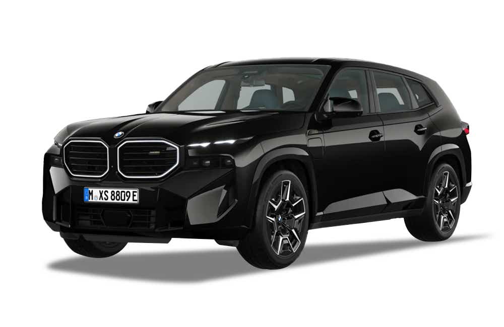 front three-quarter view of a Black Sapphire BMW XM